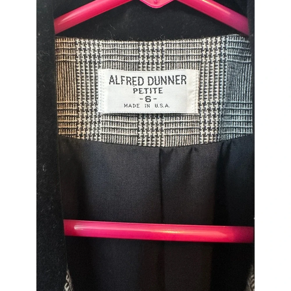 Alfred Dunner Vintage‎ Plaid Blazer Velvet Collar Grey Black Wool Blend Petite 6